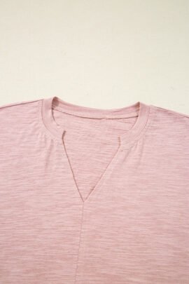 Light Pink Keyhole Notch V Neck Batwing Sleeve Blouse Light Pink Keyhole Notch V Neck Batwing Sleeve Blouse - Image 8