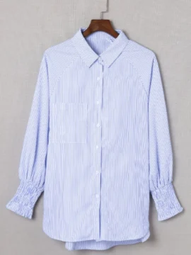 Striped Button Down Smocked Cuff Shirt - Image 7