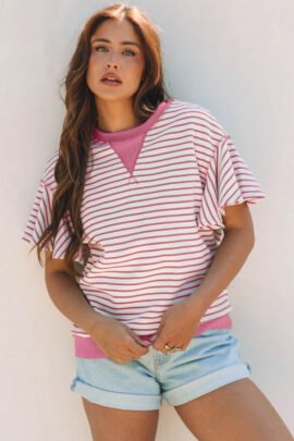 Parchment Contrast Detail Striped Ruffle Short Sleeve Top Parchment Contrast Detail Striped Ruffle Short Sleeve Top - Image 7