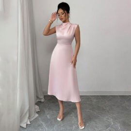 Pleated Satin Midi A- Line Dress