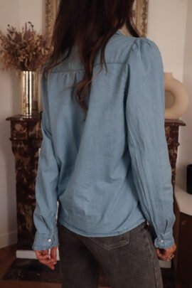 Dusk Blue Turn-down Collar Chambray Shirt - Image 2