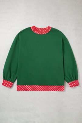 Racing Red Polka Dot Patchwork Round Neck Plus Size Sweatshirt - Image 39