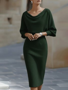 Cowl Neck Batwing Sleeve Bodycon Midi Dress