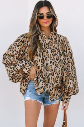 Jet Stream Oversized Leopard Print Balloon Sleeve Casual Shirt Jet Stream Oversized Leopard Print Balloon Sleeve Casual Shirt - Image 4
