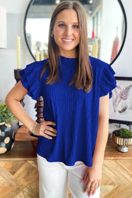 Rose Red Solid Color Textured Ruffle Trim Short Sleeve Blouse Rose Red Solid Color Textured Ruffle Trim Short Sleeve Blouse - Image 9
