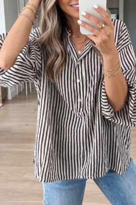Black Striped Half Sleeve Button-Up Shirt