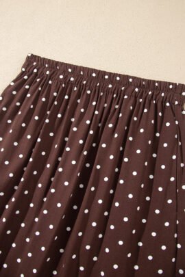 Brown Polka Dot Lace Hem Elegant Long Shift Skirt - Image 7