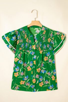 Green Plus Size Ruffled Short Sleeve Floral Top Green Plus Size Ruffled Short Sleeve Floral Top - Image 7
