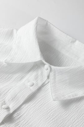 White Crinkled Texture Lantern Sleeve Button Down Loose Shirt White Crinkled Texture Lantern Sleeve Button Down Loose Shirt - Image 7