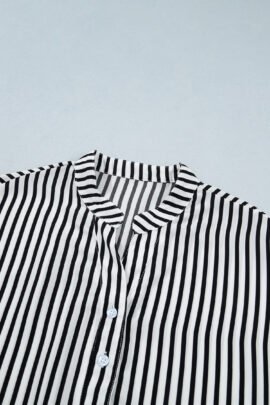 Black Striped Half Sleeve Button-Up Shirt - Image 6