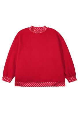 Racing Red Polka Dot Patchwork Round Neck Plus Size Sweatshirt - Image 59