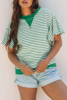 Parchment Contrast Detail Striped Ruffle Short Sleeve Top Parchment Contrast Detail Striped Ruffle Short Sleeve Top - Image 4
