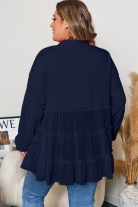 Pink Tiered Ruffle Ribbed Crew Neck Pullover Plus Size Top Pink Tiered Ruffle Ribbed Crew Neck Pullover Plus Size Top - Image 5