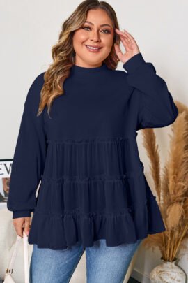 Pink Tiered Ruffle Ribbed Crew Neck Pullover Plus Size Top Pink Tiered Ruffle Ribbed Crew Neck Pullover Plus Size Top - Image 4