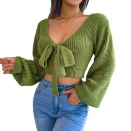 Tie Front Long Sleeve Cropped Cardigan