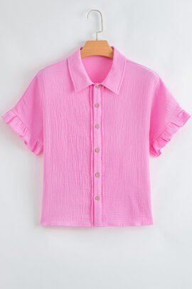 Bonbon Mineral Wash Textured Ruffle Trim Short Sleeve Shirt Bonbon Mineral Wash Textured Ruffle Trim Short Sleeve Shirt - Image 6