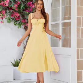 Solid Ruched Milkmaid Midi Dress Solid Ruched Milkmaid Midi Dress - Image 2