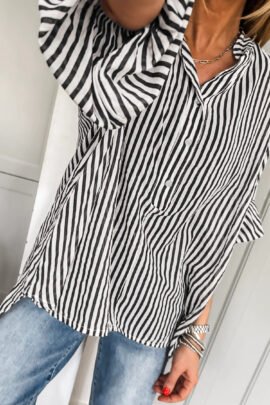 Black Striped Half Sleeve Button-Up Shirt - Image 3