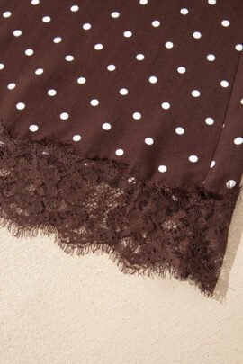 Brown Polka Dot Lace Hem Elegant Long Shift Skirt - Image 9