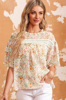Multicolor Floral Print Wide Ruffle Sleeves Blouse Multicolor Floral Print Wide Ruffle Sleeves Blouse - Image 7