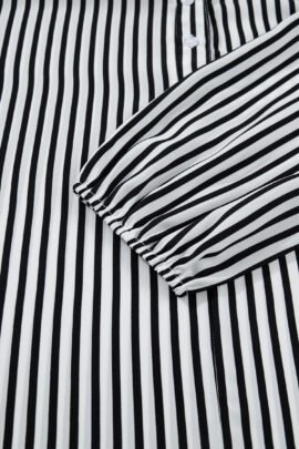 Black Striped Half Sleeve Button-Up Shirt - Image 8