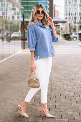 Myosotis Washed Drop Shoulder Bracelet Sleeve Chambray Shirt Myosotis Washed Drop Shoulder Bracelet Sleeve Chambray Shirt - Image 4