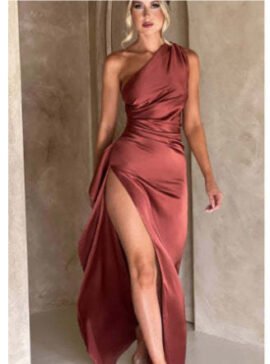 one shoulder satin maxi dress