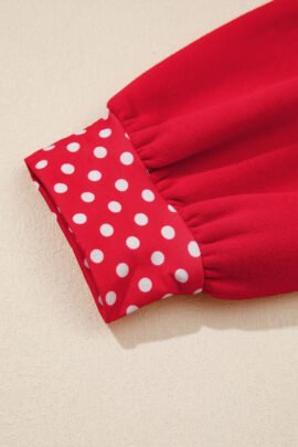 Racing Red Polka Dot Patchwork Round Neck Plus Size Sweatshirt - Image 54