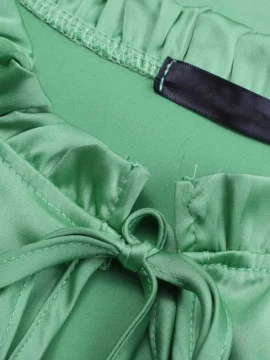 Satin Tie Neck Lantern Sleeve Blouse - Image 9