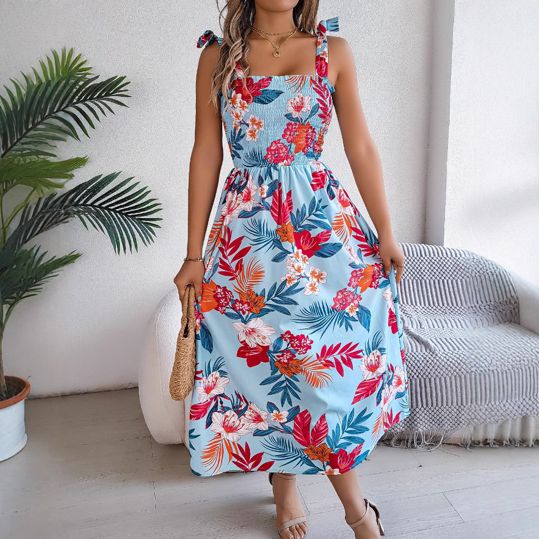 Flowers Print Suspender Corset Dress Ins Fashion Holiday Beach Long Dresses Summer Clothing For Women Flowers Print Suspender Corset Dress Ins Fashion Holiday Beach Long Dresses Summer Clothing For Women - Image 3