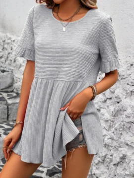 Crinkle Textured Ruffle Babydoll Blouse - Image 3