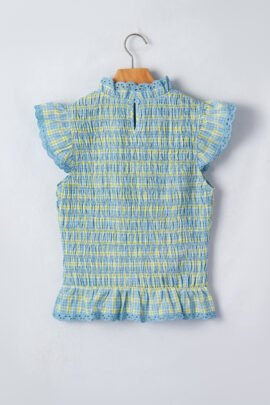 Multicolour Gingham Smoked Lace Trim Tank Top Multicolour Gingham Smoked Lace Trim Tank Top - Image 4