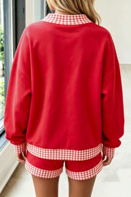 Dark Blue Polka Dot Trim Baggy Pullover 2pcs Short Set - Image 17