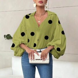 Polka Dot Half-Open Neck Loose Bubble Sleeve Long Sleeve Top Polka Dot Half-Open Neck Loose Bubble Sleeve Long Sleeve Top - Image 3