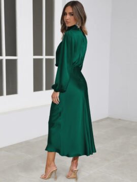 Elegant Temperament Long-sleeved Dress Satin Halterneck Formal Evening Dresses Women Clothing Elegant Temperament Long-sleeved Dress Satin Halterneck Formal Evening Dresses Women Clothing - Image 2