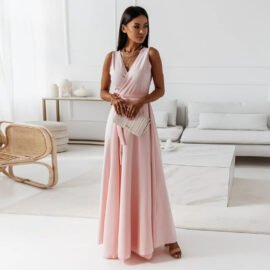 V-neck Sleeveless Dress With Belt Summer Fashion Party Club Evening Maxi Dresses For Women Clothing V-neck Sleeveless Dress With Belt Summer Fashion Party Club Evening Maxi Dresses For Women Clothing - Image 4