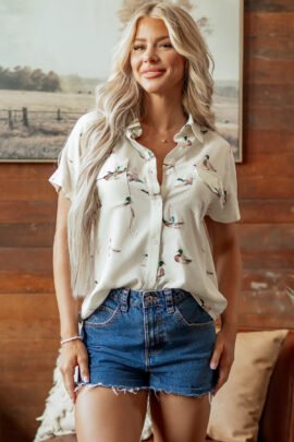 White Mallard Printed Button Flap Pocket Short Sleeve Shirt White Mallard Printed Button Flap Pocket Short Sleeve Shirt - Image 7