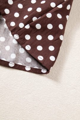 Brown Polka Dot Ruffled High Neck Shirred Ruffle Hem Blouse Brown Polka Dot Ruffled High Neck Shirred Ruffle Hem Blouse - Image 10