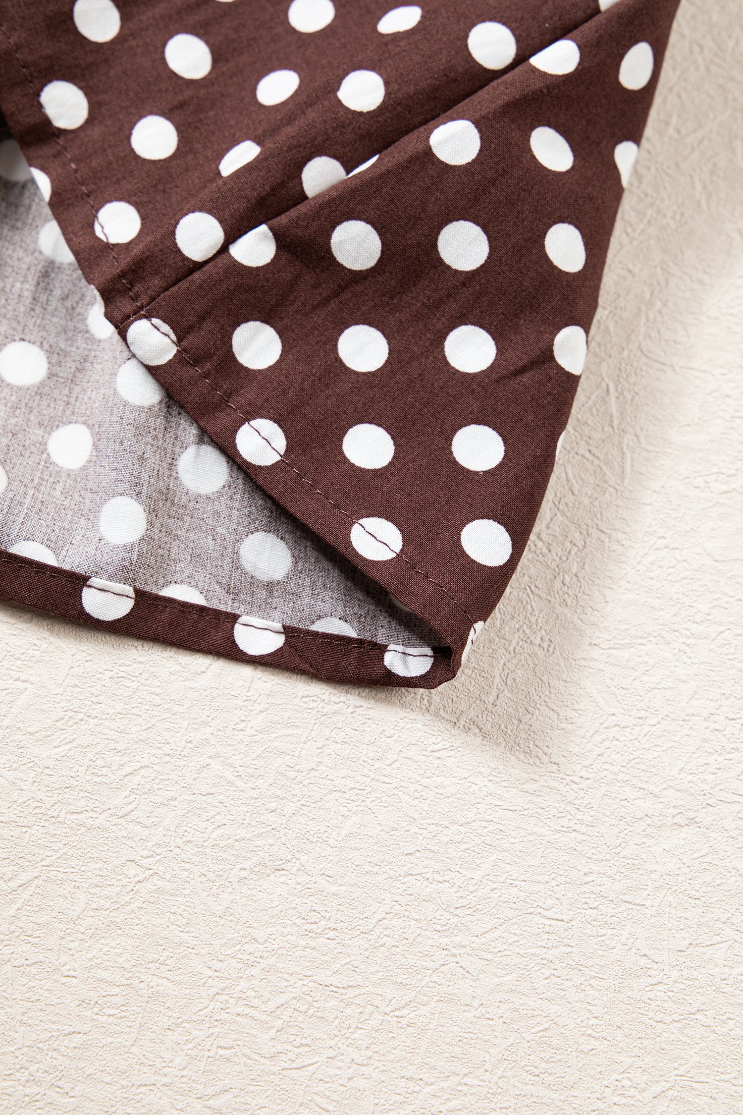 Brown Polka Dot Ruffled High Neck Shirred Ruffle Hem Blouse Brown Polka Dot Ruffled High Neck Shirred Ruffle Hem Blouse - Image 10