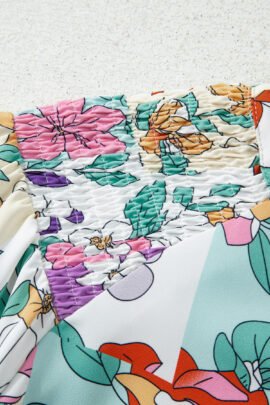 Pink Floral Print Patchwork Frilly Neckline Long Sleeve Shirt Pink Floral Print Patchwork Frilly Neckline Long Sleeve Shirt - Image 7