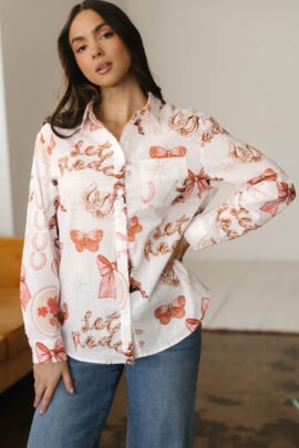 White Rodeo Cowgirl Print Western Button up Shirt - Image 6