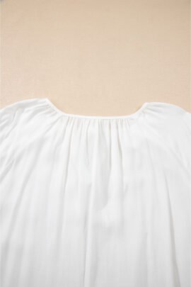 White Floral Embroidered Drawstring V Neck Blouse White Floral Embroidered Drawstring V Neck Blouse - Image 7