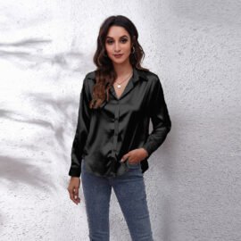 Satin Shirt Women Satin Imitation Silk Long Sleeve Shirt New Satin Shirt Women Satin Imitation Silk Long Sleeve Shirt New - Image 3