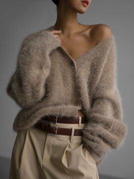 women's oversized v neck knit cardigan