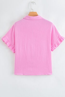 Bonbon Mineral Wash Textured Ruffle Trim Short Sleeve Shirt Bonbon Mineral Wash Textured Ruffle Trim Short Sleeve Shirt - Image 7