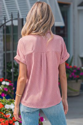 Khaki Dotted Print Cuffed Short Sleeve Shirt Khaki Dotted Print Cuffed Short Sleeve Shirt - Image 5
