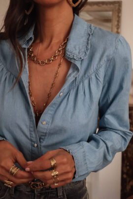 Dusk Blue Turn-down Collar Chambray Shirt - Image 4