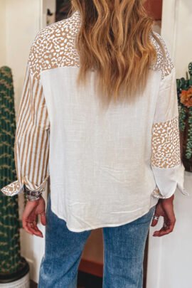 Pink Leopard Striped Western Casual Shirt Pink Leopard Striped Western Casual Shirt - Image 5
