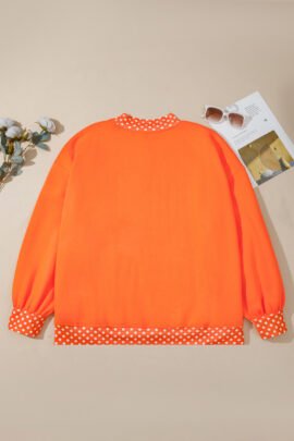 Racing Red Polka Dot Patchwork Round Neck Plus Size Sweatshirt - Image 30