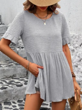 Crinkle Textured Ruffle Babydoll Blouse - Image 2